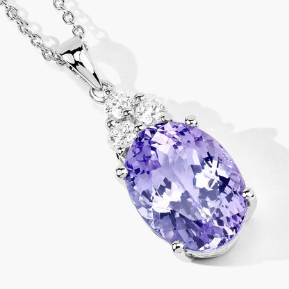 6.60 Cttw Oval Violet Tanzanite Lab Diamond Rhodium over Silver Cocktail Drop Pendant Necklace
