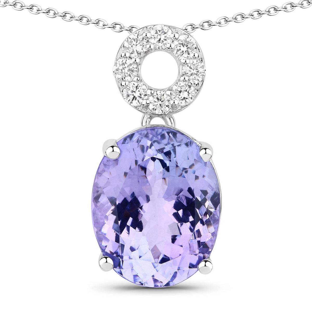 7.75 Cttw Oval Violet Tanzanite and Lab Diamond Rhodium over Silver Circle Bail Drop Pendant Necklace