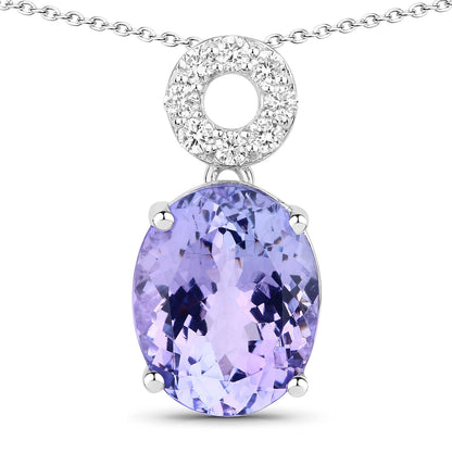 7.75 Cttw Oval Violet Tanzanite and Lab Diamond Rhodium over Silver Circle Bail Drop Pendant Necklace
