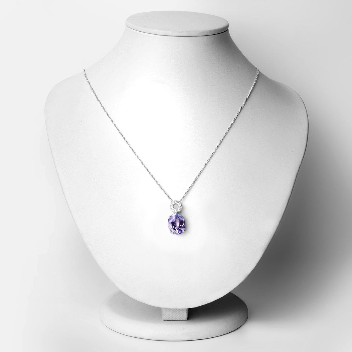 7.75 Cttw Oval Violet Tanzanite and Lab Diamond Rhodium over Silver Circle Bail Drop Pendant Necklace