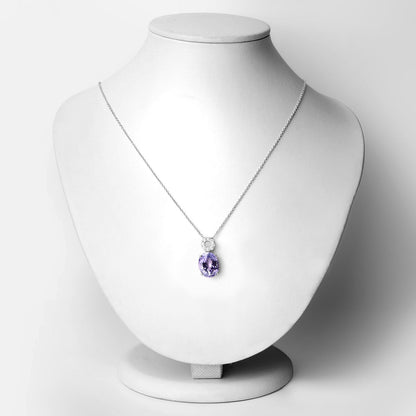 7.75 Cttw Oval Violet Tanzanite and Lab Diamond Rhodium over Silver Circle Bail Drop Pendant Necklace