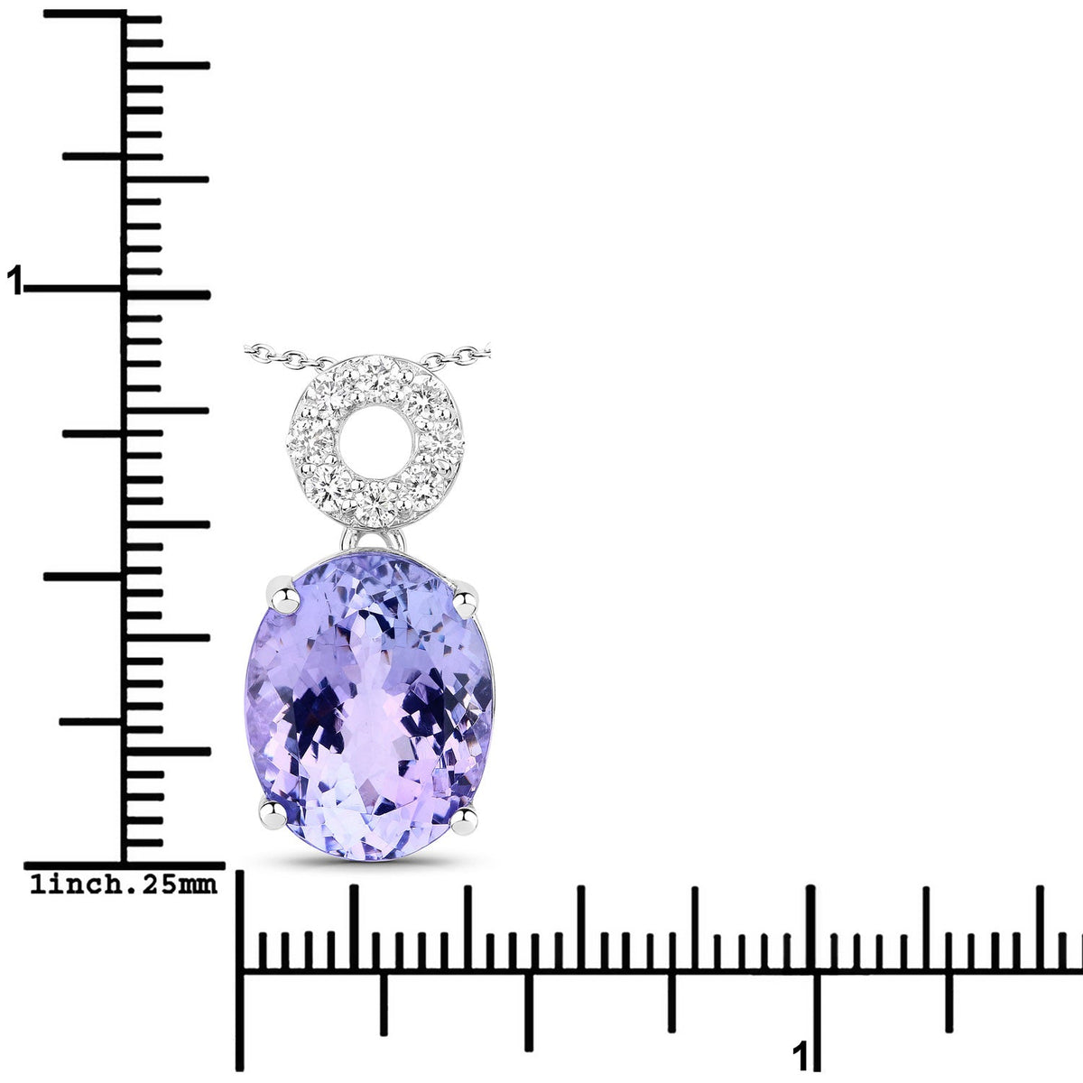 7.75 Cttw Oval Violet Tanzanite and Lab Diamond Rhodium over Silver Circle Bail Drop Pendant Necklace