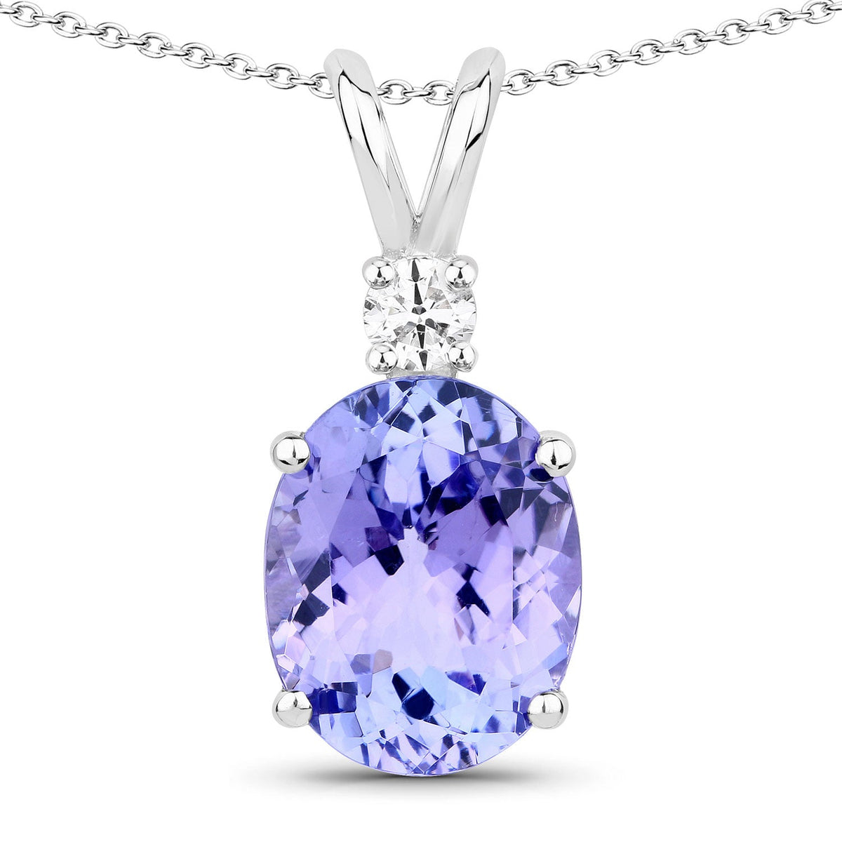 8.40 Cttw Oval Violet Tanzanite and Lab Diamond Rhodium over Silver Solitaire Pendant Necklace
