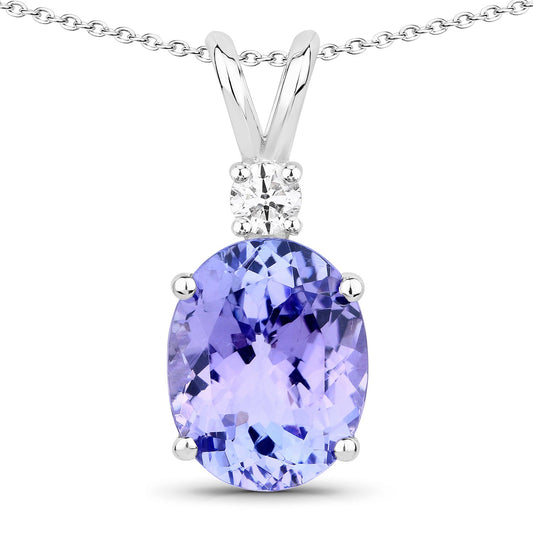 8.40 Cttw Oval Violet Tanzanite and Lab Diamond Rhodium over Silver Solitaire Pendant Necklace