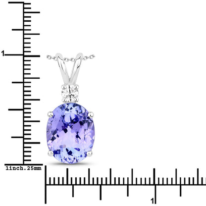 8.40 Cttw Oval Violet Tanzanite and Lab Diamond Rhodium over Silver Solitaire Pendant Necklace
