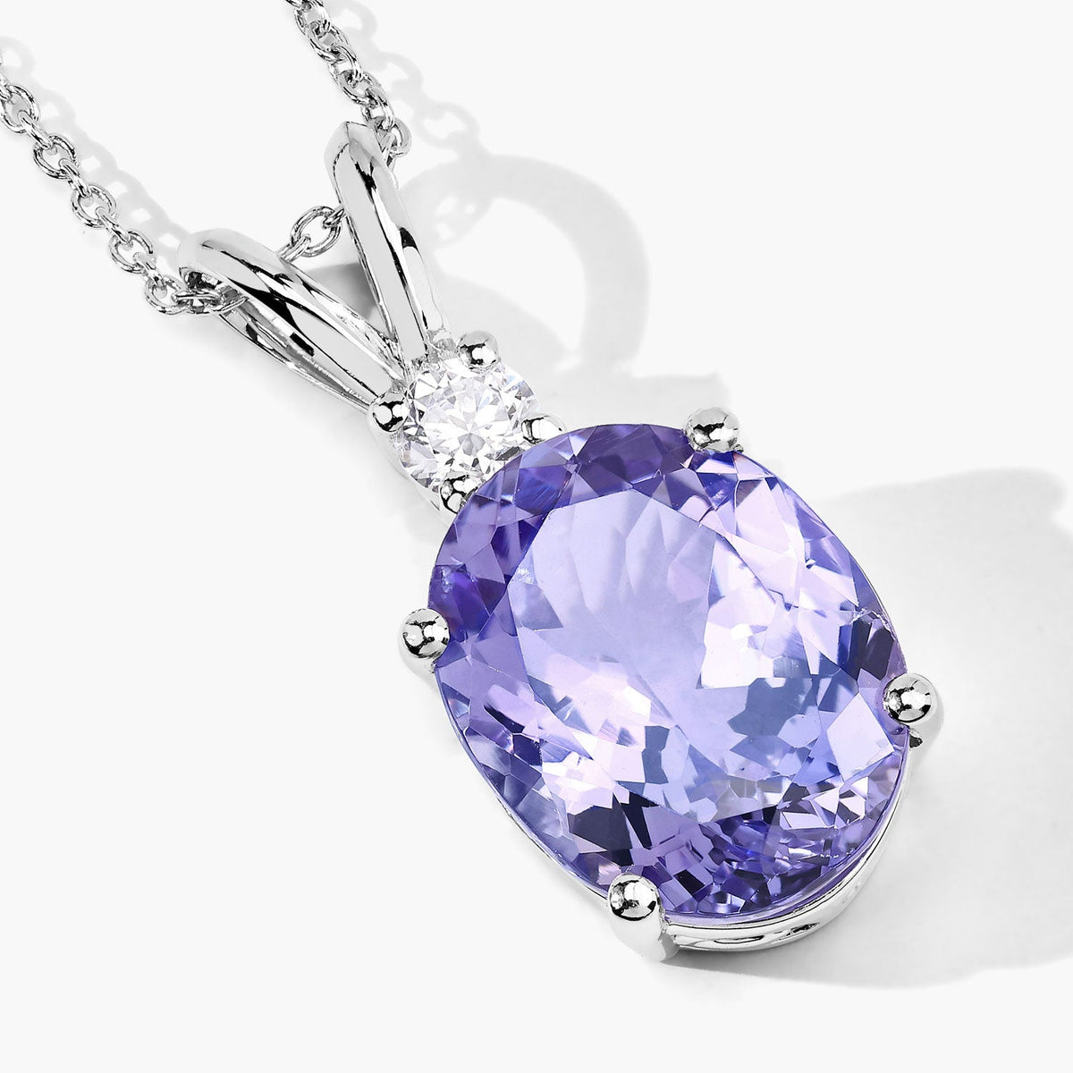 8.40 Cttw Oval Violet Tanzanite and Lab Diamond Rhodium over Silver Solitaire Pendant Necklace