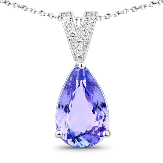 4.70 Cttw Pear Violet Tanzanite and Lab Diamond Rhodium over Silver Pavé Bail Drop Pendant Necklace