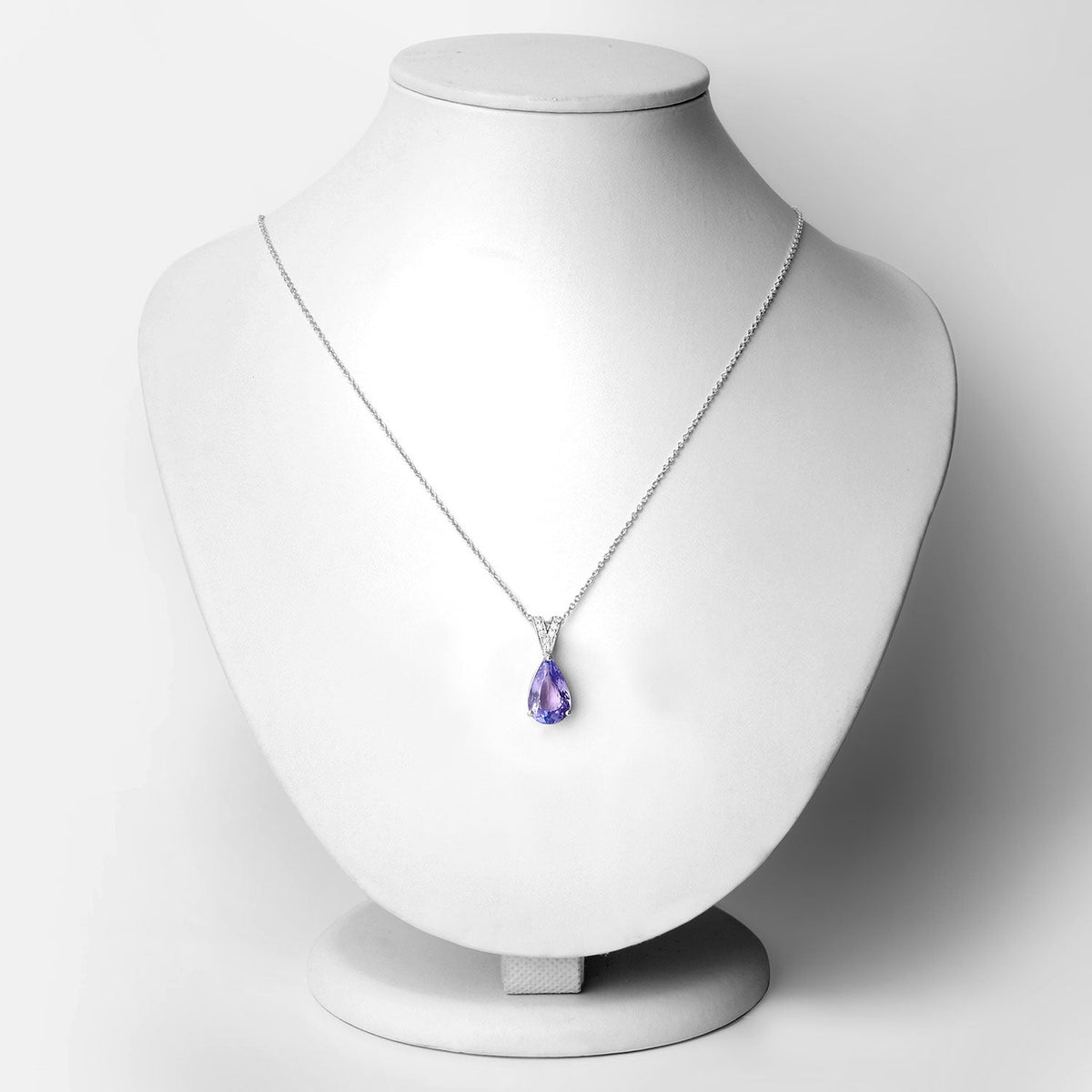 4.70 Cttw Pear Violet Tanzanite and Lab Diamond Rhodium over Silver Pavé Bail Drop Pendant Necklace