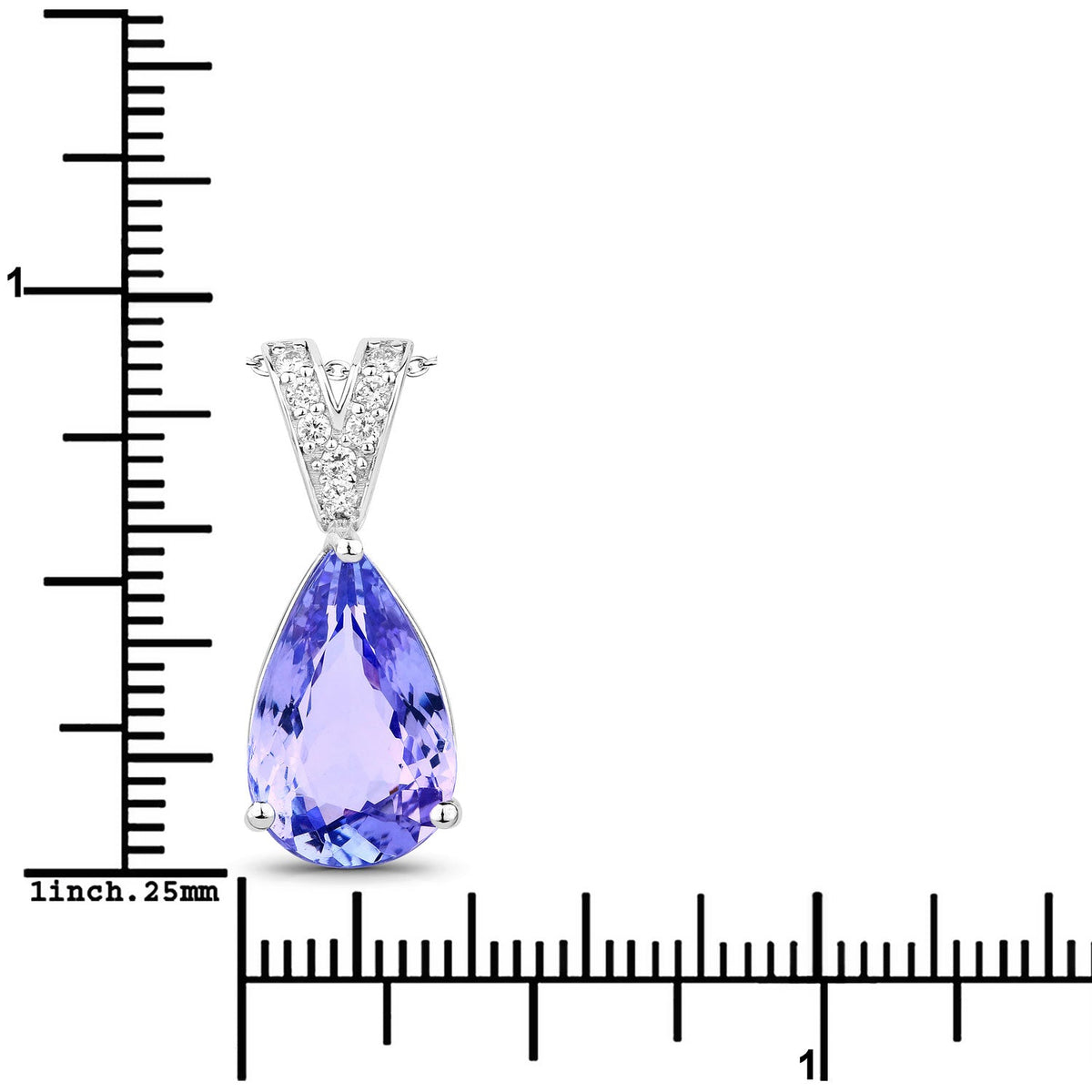 4.70 Cttw Pear Violet Tanzanite and Lab Diamond Rhodium over Silver Pavé Bail Drop Pendant Necklace