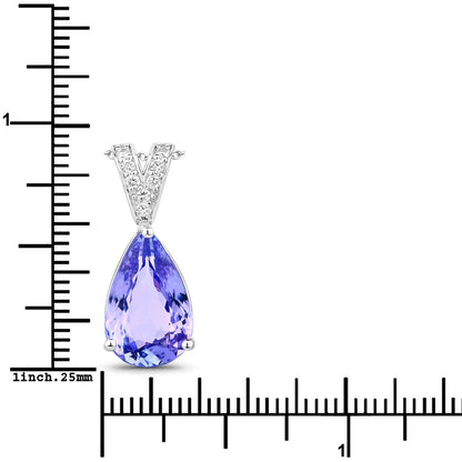 4.70 Cttw Pear Violet Tanzanite and Lab Diamond Rhodium over Silver Pavé Bail Drop Pendant Necklace