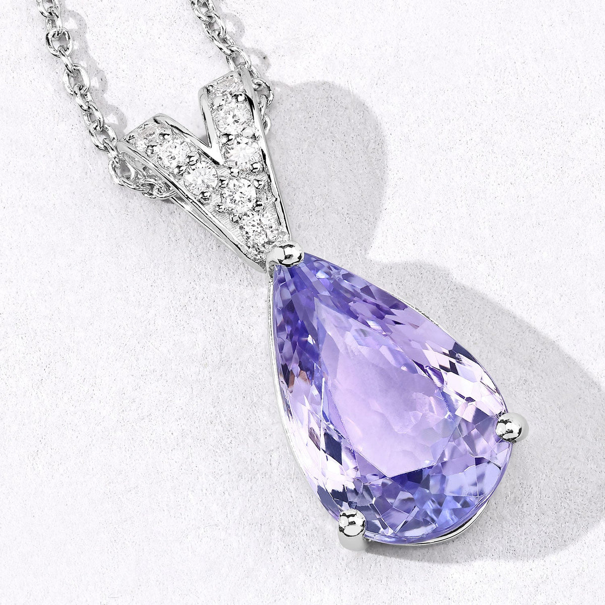 4.70 Cttw Pear Violet Tanzanite and Lab Diamond Rhodium over Silver Pavé Bail Drop Pendant Necklace