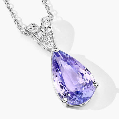 4.70 Cttw Pear Violet Tanzanite and Lab Diamond Rhodium over Silver Pavé Bail Drop Pendant Necklace