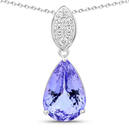 6.82 Cttw Pear Violet Tanzanite Lab Grown Diamond Rhodium over Silver Teardrop Pendant Necklace