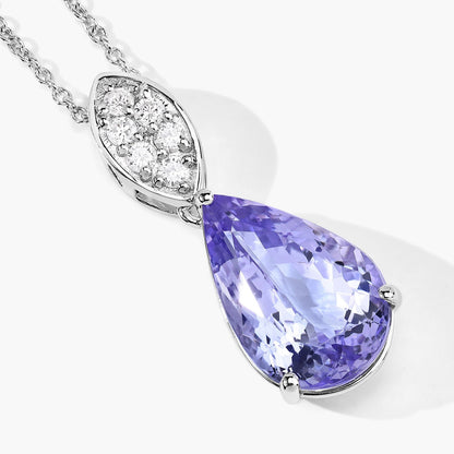 6.82 Cttw Pear Violet Tanzanite Lab Grown Diamond Rhodium over Silver Teardrop Pendant Necklace