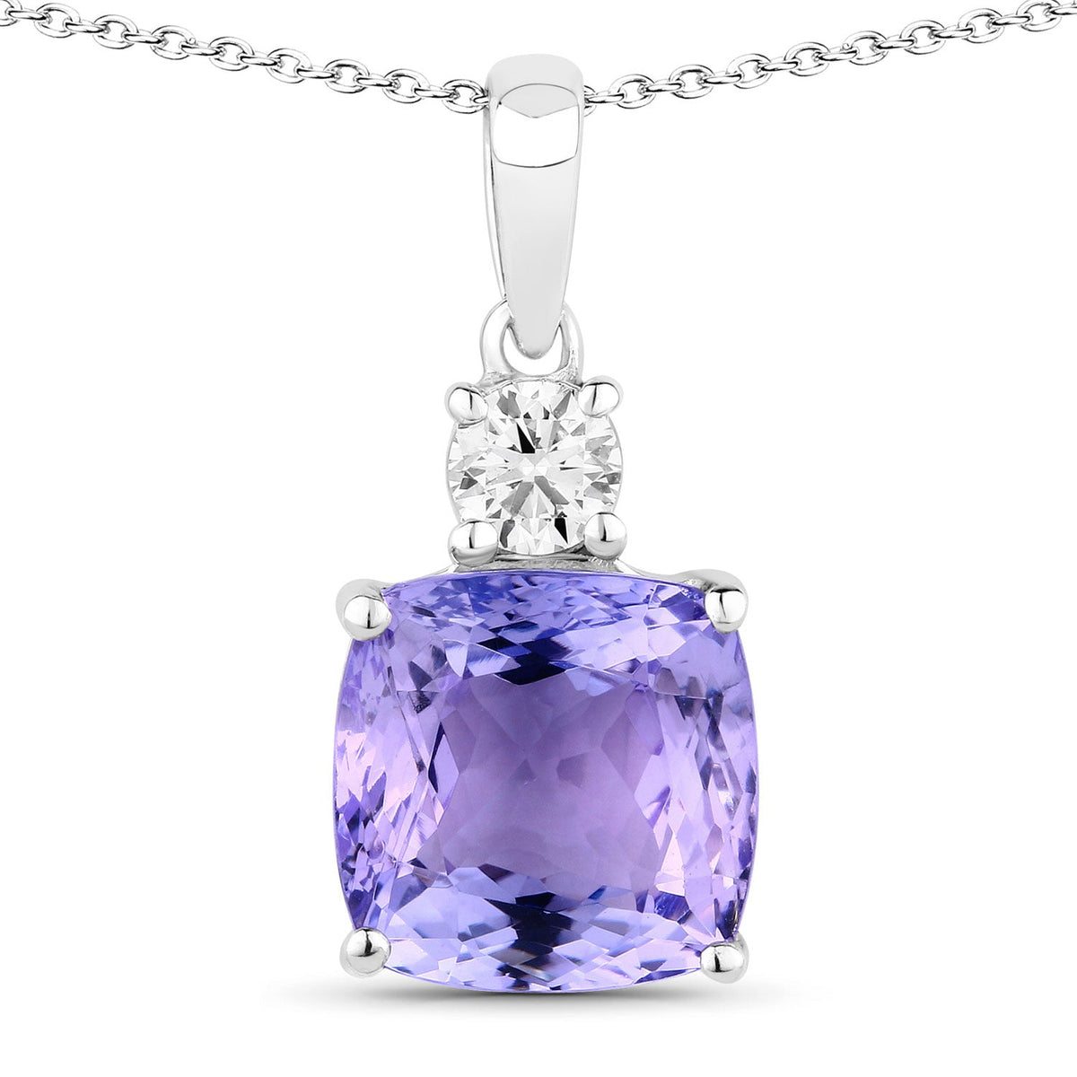 4.79 Cttw Cushion Violet Tanzanite Lab Diamond Rhodium over Silver Solitaire Drop Pendant Necklace