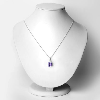 4.79 Cttw Cushion Violet Tanzanite Lab Diamond Rhodium over Silver Solitaire Drop Pendant Necklace