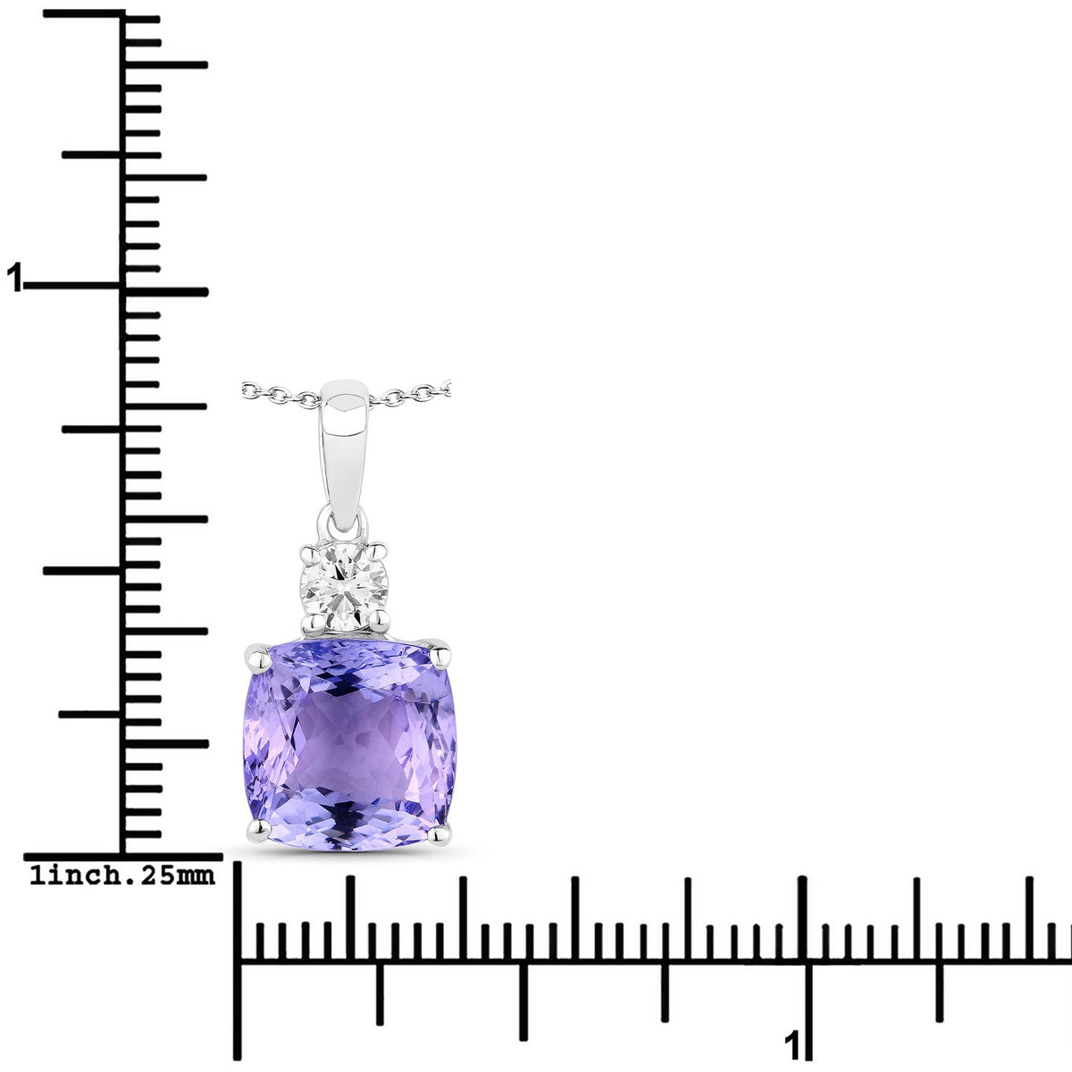 4.79 Cttw Cushion Violet Tanzanite Lab Diamond Rhodium over Silver Solitaire Drop Pendant Necklace