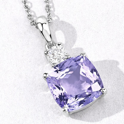 4.79 Cttw Cushion Violet Tanzanite Lab Diamond Rhodium over Silver Solitaire Drop Pendant Necklace