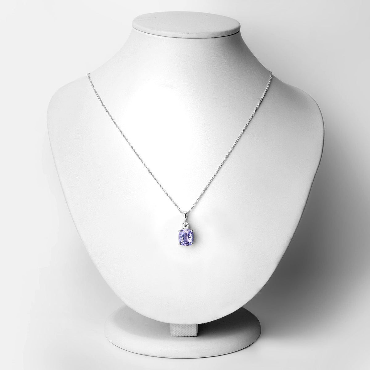 5.43 Cttw Cushion Violet Tanzanite Lab Diamond Rhodium over Silver Solitaire Drop Pendant Necklace