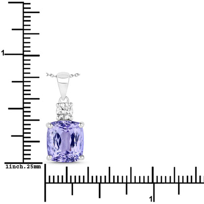 5.43 Cttw Cushion Violet Tanzanite Lab Diamond Rhodium over Silver Solitaire Drop Pendant Necklace
