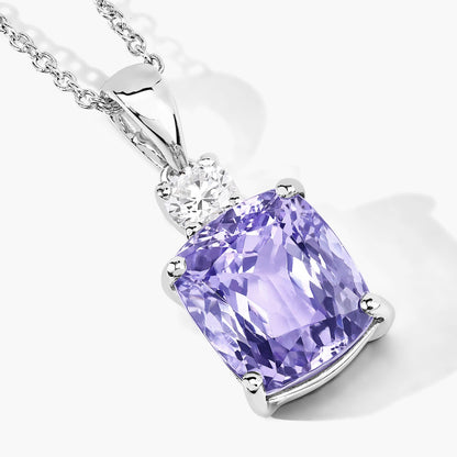 5.43 Cttw Cushion Violet Tanzanite Lab Diamond Rhodium over Silver Solitaire Drop Pendant Necklace