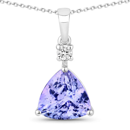4.11 Cttw Trillion Violet Tanzanite and Lab Diamond Rhodium over Silver Solitaire Pendant
