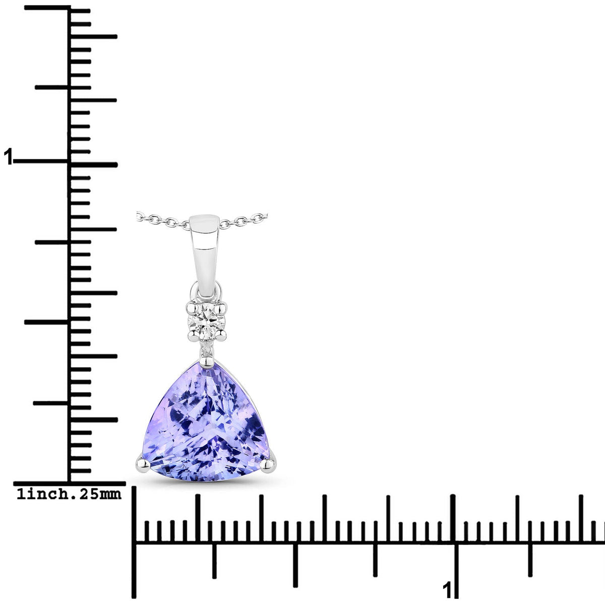 4.11 Cttw Trillion Violet Tanzanite and Lab Diamond Rhodium over Silver Solitaire Pendant