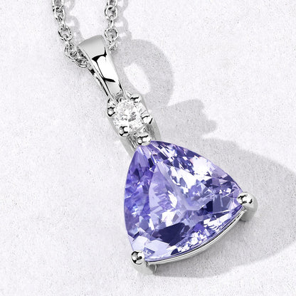 4.11 Cttw Trillion Violet Tanzanite and Lab Diamond Rhodium over Silver Solitaire Pendant