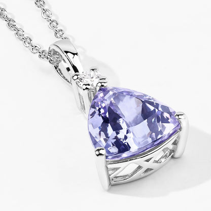 4.11 Cttw Trillion Violet Tanzanite and Lab Diamond Rhodium over Silver Solitaire Pendant