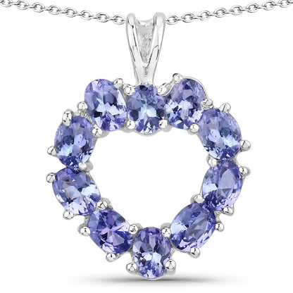 1.70 Cttw Oval Violet Tanzanite Rhodium over Silver Heart Pendant Necklace