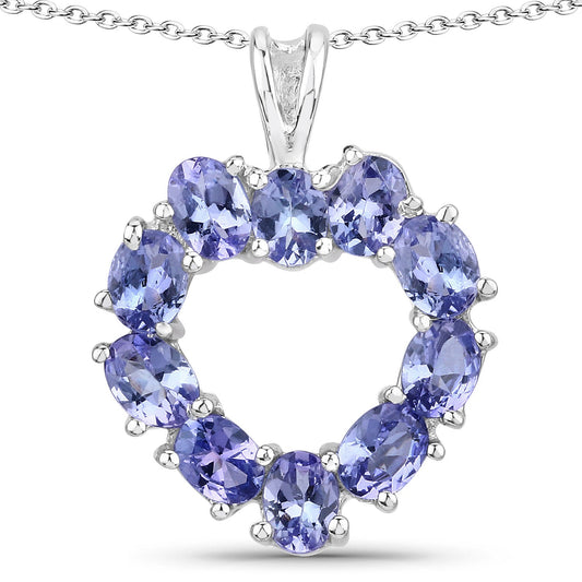 1.70 Cttw Oval Violet Tanzanite Rhodium over Silver Heart Pendant Necklace