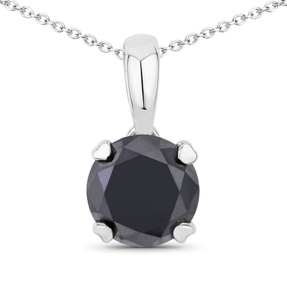 1.58 Cttw Round Black Diamond Prong Rhodium over Silver Solitaire Pendant Necklace