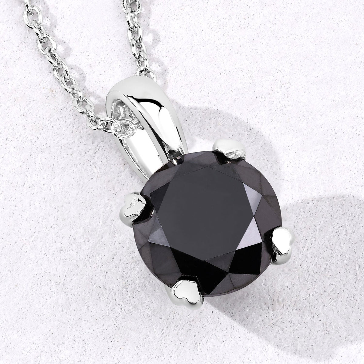 1.58 Cttw Round Black Diamond Prong Rhodium over Silver Solitaire Pendant Necklace