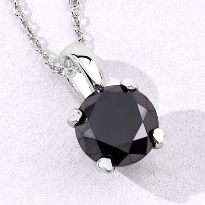 1.58 Cttw Round Black Diamond Prong Rhodium over Silver Solitaire Pendant Necklace