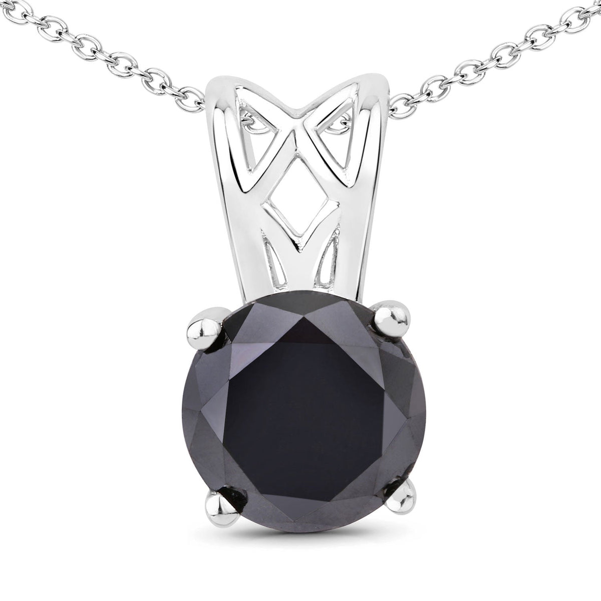 1.59 Cttw Round Black Diamond Filigree Bail Rhodium over Silver Solitaire Pendant Necklace