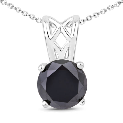 1.59 Cttw Round Black Diamond Filigree Bail Rhodium over Silver Solitaire Pendant Necklace