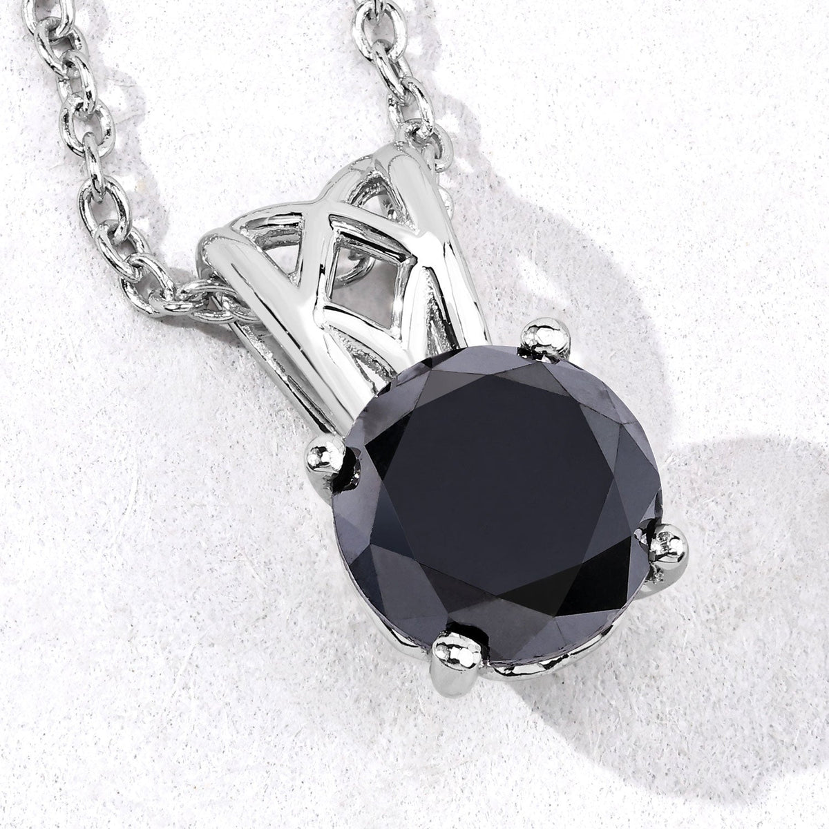 1.59 Cttw Round Black Diamond Filigree Bail Rhodium over Silver Solitaire Pendant Necklace