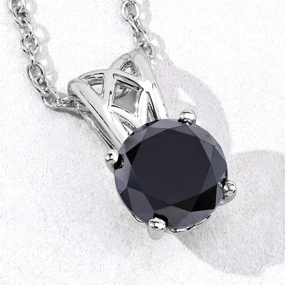 1.59 Cttw Round Black Diamond Filigree Bail Rhodium over Silver Solitaire Pendant Necklace