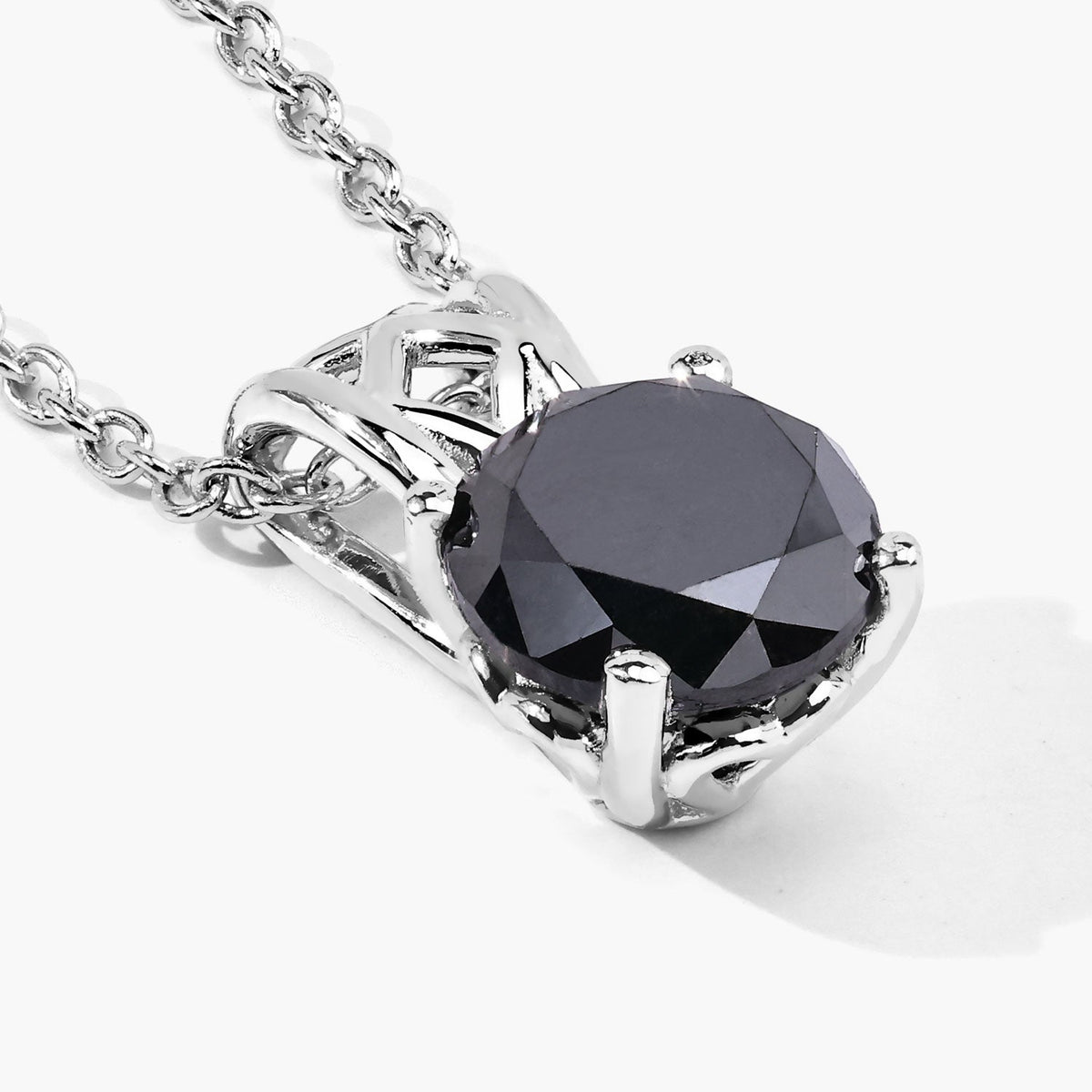 1.59 Cttw Round Black Diamond Filigree Bail Rhodium over Silver Solitaire Pendant Necklace