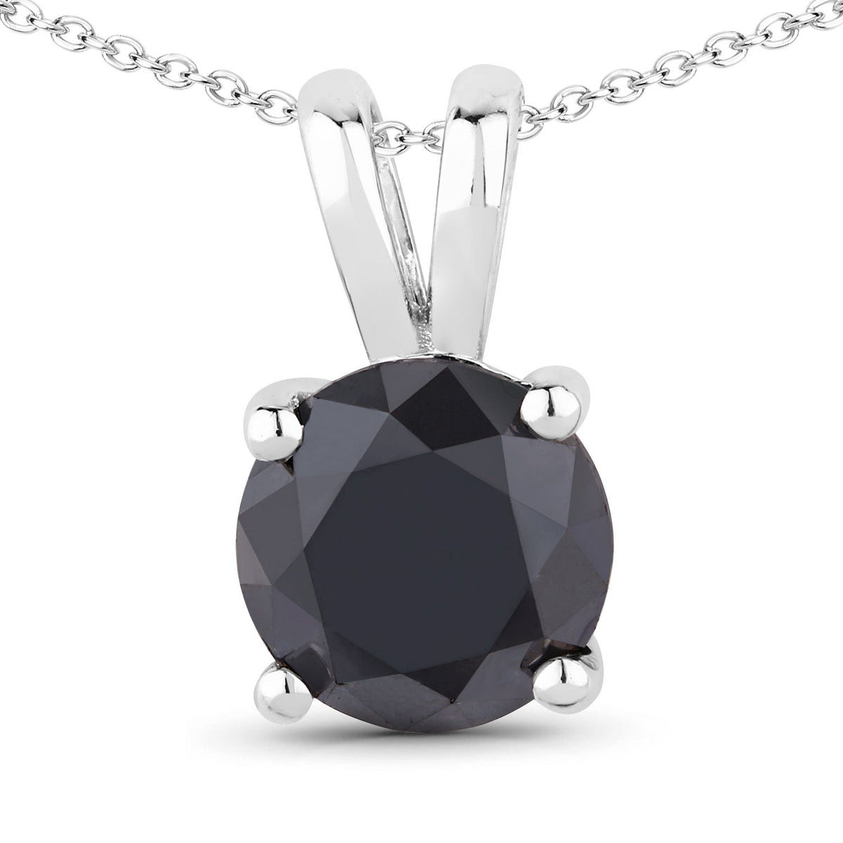 1.62 Cttw Round Black Diamond Rhodium over Silver Solitaire Pendant Necklace