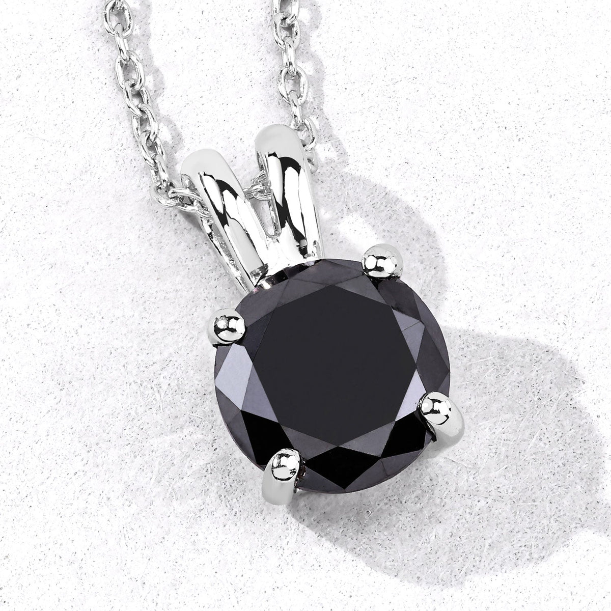 1.62 Cttw Round Black Diamond Rhodium over Silver Solitaire Pendant Necklace