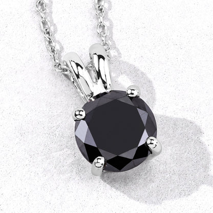1.62 Cttw Round Black Diamond Rhodium over Silver Solitaire Pendant Necklace