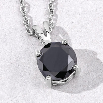 1.81 Cttw Round Black Diamond Rhodium over Silver Solitaire Pendant Necklace