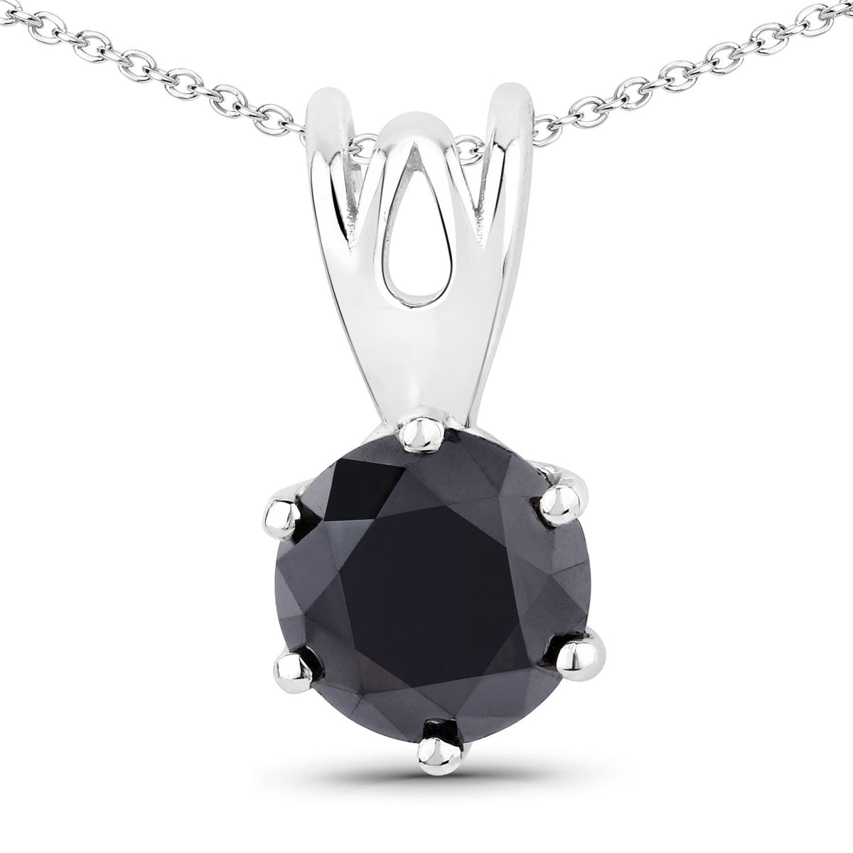 1.69 Cttw Round Black Diamond Rhodium over Silver Solitaire Pendant Necklace