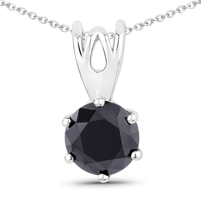 1.69 Cttw Round Black Diamond Rhodium over Silver Solitaire Pendant Necklace