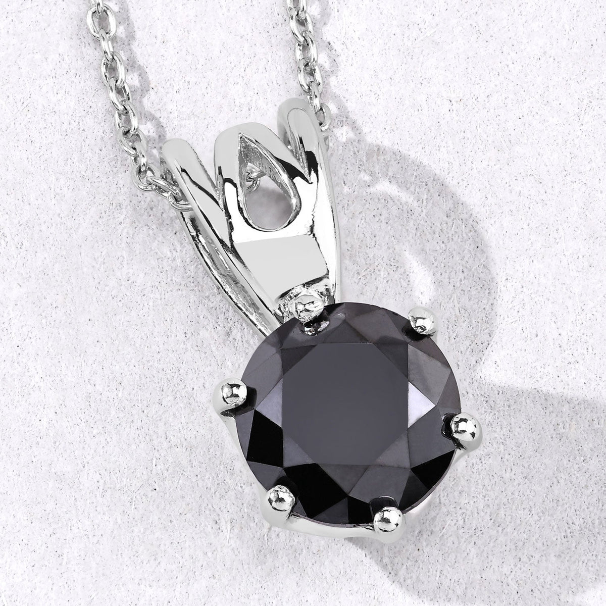 1.69 Cttw Round Black Diamond Rhodium over Silver Solitaire Pendant Necklace