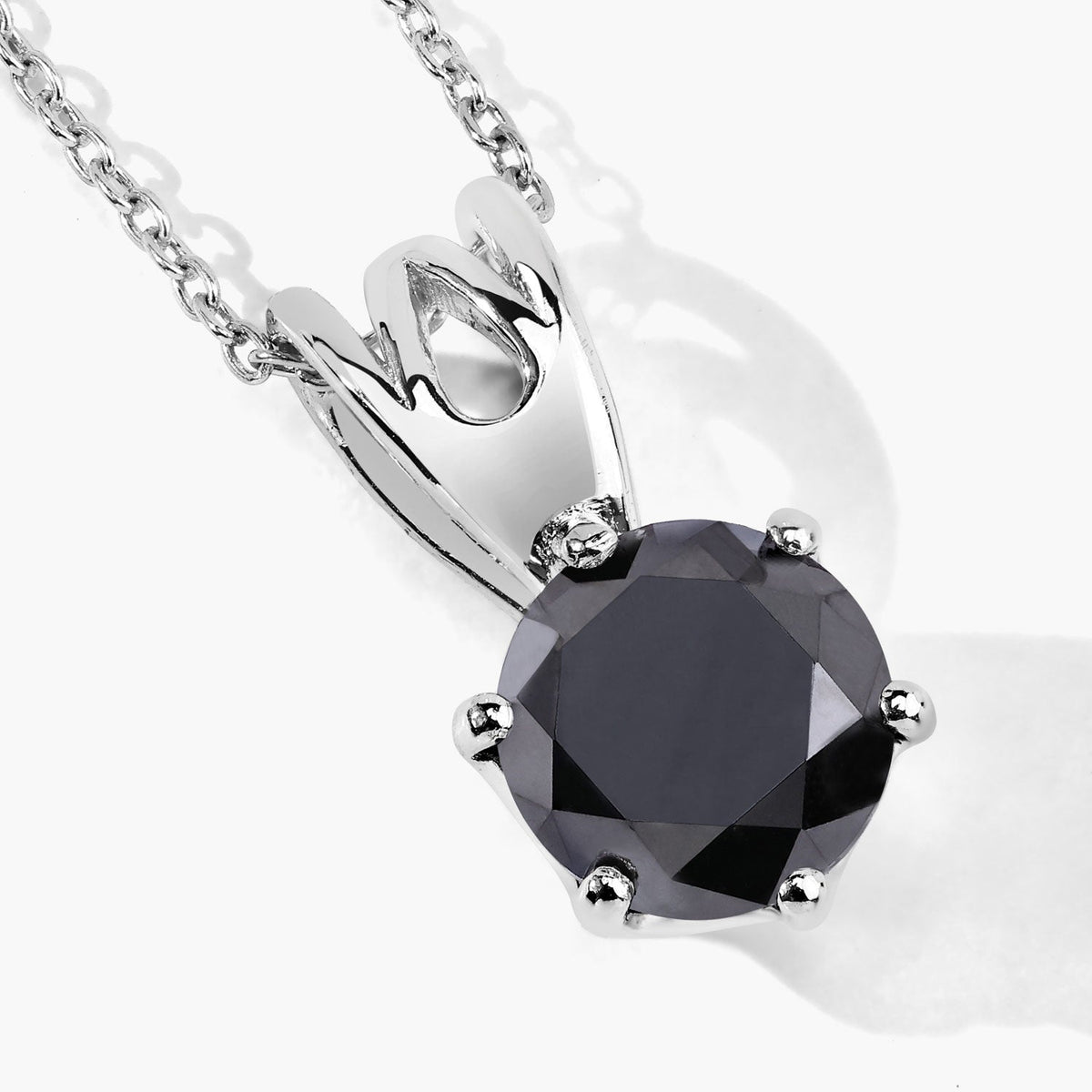 1.69 Cttw Round Black Diamond Rhodium over Silver Solitaire Pendant Necklace