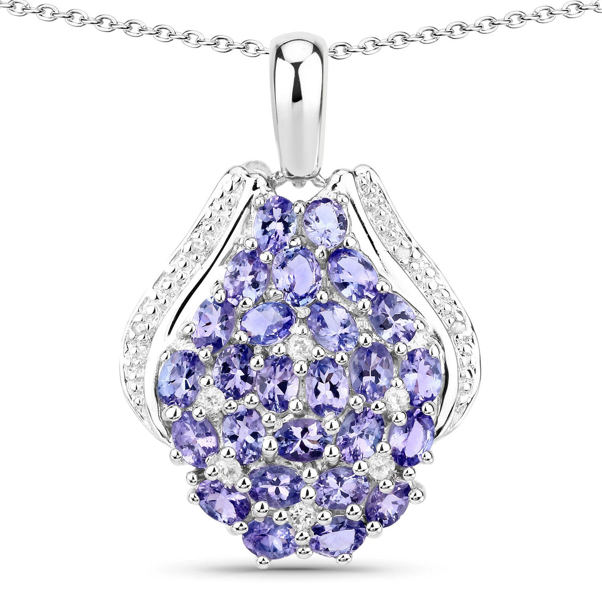 4.63 Cttw Oval Violet Tanzanite and Lab Diamond Rhodium over Silver Cluster Pendant Necklace