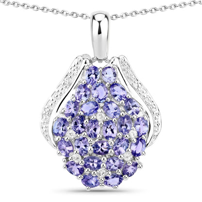 4.63 Cttw Oval Violet Tanzanite and Lab Diamond Rhodium over Silver Cluster Pendant Necklace