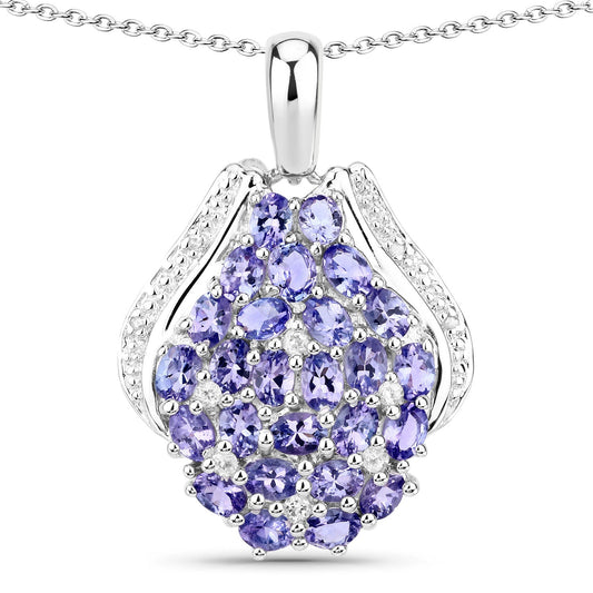 4.63 Cttw Oval Violet Tanzanite and Lab Diamond Rhodium over Silver Cluster Pendant Necklace